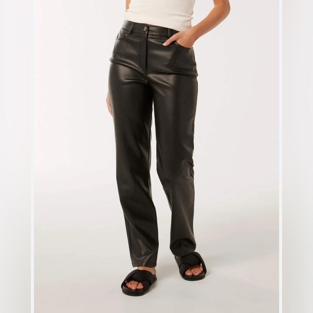 Ever New Black Faux Leather Straight Leg Pants